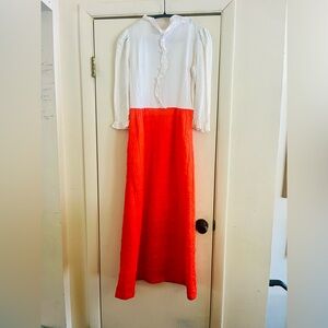 VTG 70s Prairie Quilted Maxi Mod Retro Hostess Dress S